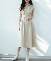 ウエストタックミモレ丈ワンピースsdp0183 ベージュ