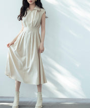 ウエストタックミモレ丈ワンピースsdp0183 ベージュ