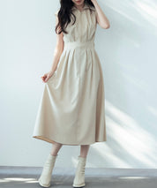 ウエストタックミモレ丈ワンピースsdp0183 ベージュ