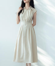ウエストタックミモレ丈ワンピースsdp0183 ベージュ