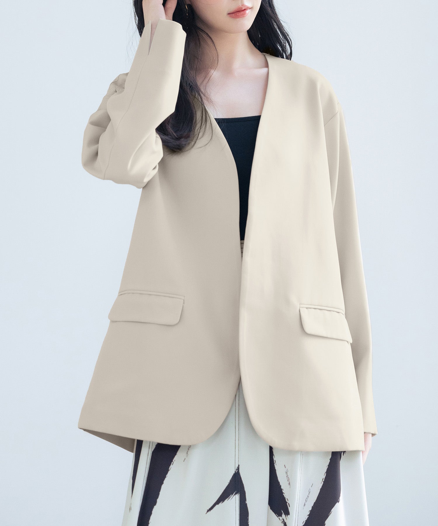 ドロップショルダーVネックジャケットsdp0184 ベージュ