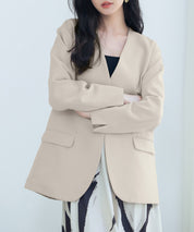 ドロップショルダーVネックジャケットsdp0184 ベージュ