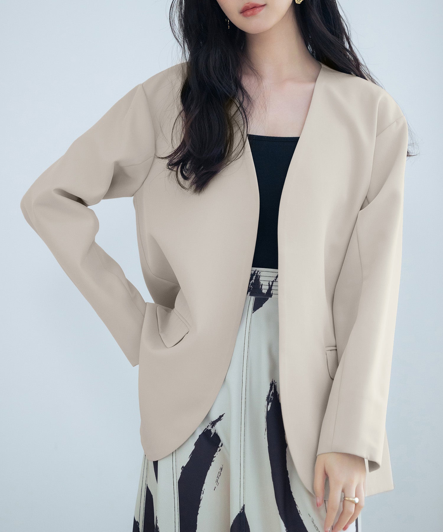 ドロップショルダーVネックジャケットsdp0184 ベージュ