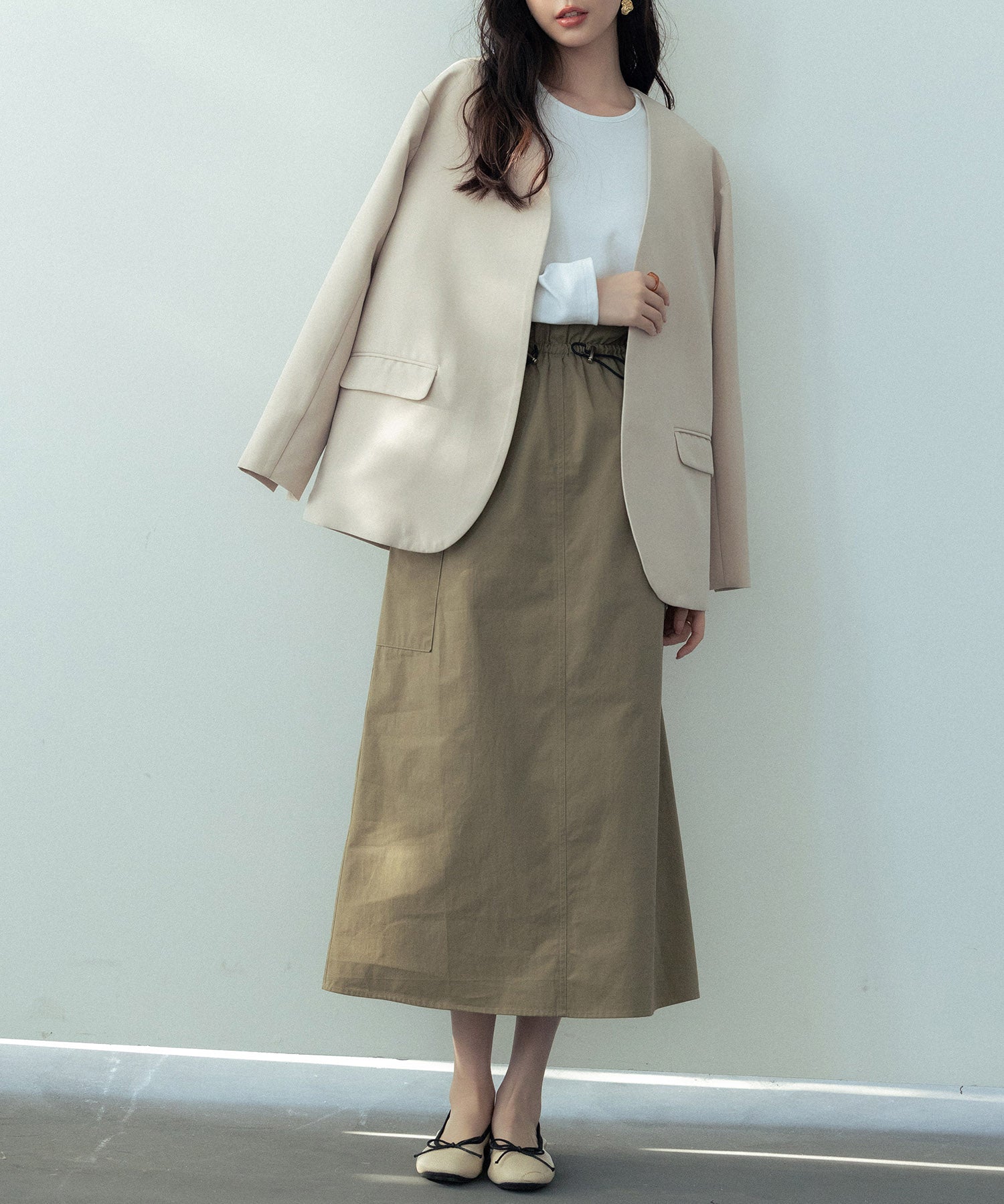 ドロップショルダーVネックジャケットsdp0184 ベージュ