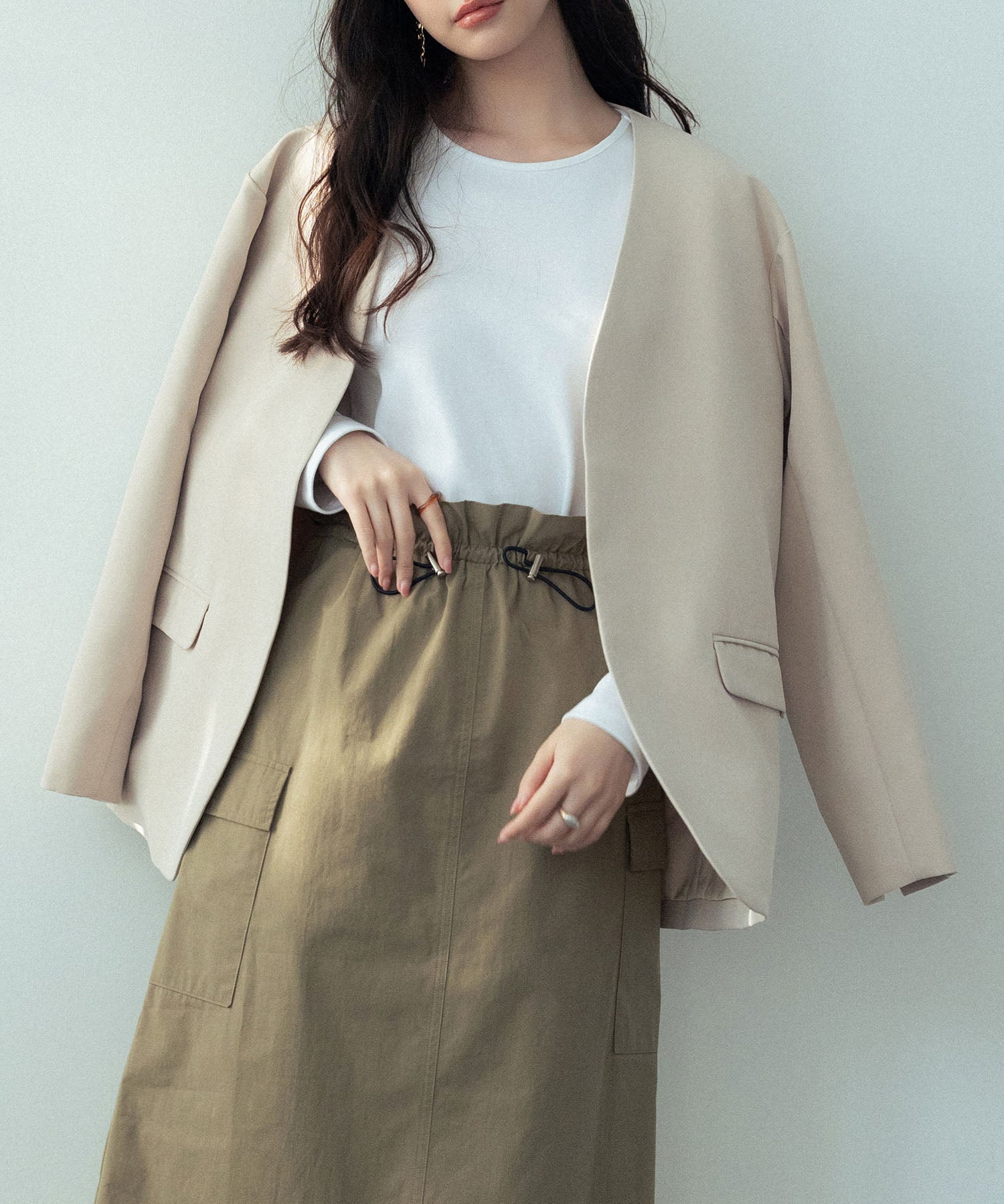 ドロップショルダーVネックジャケットsdp0184 ベージュ