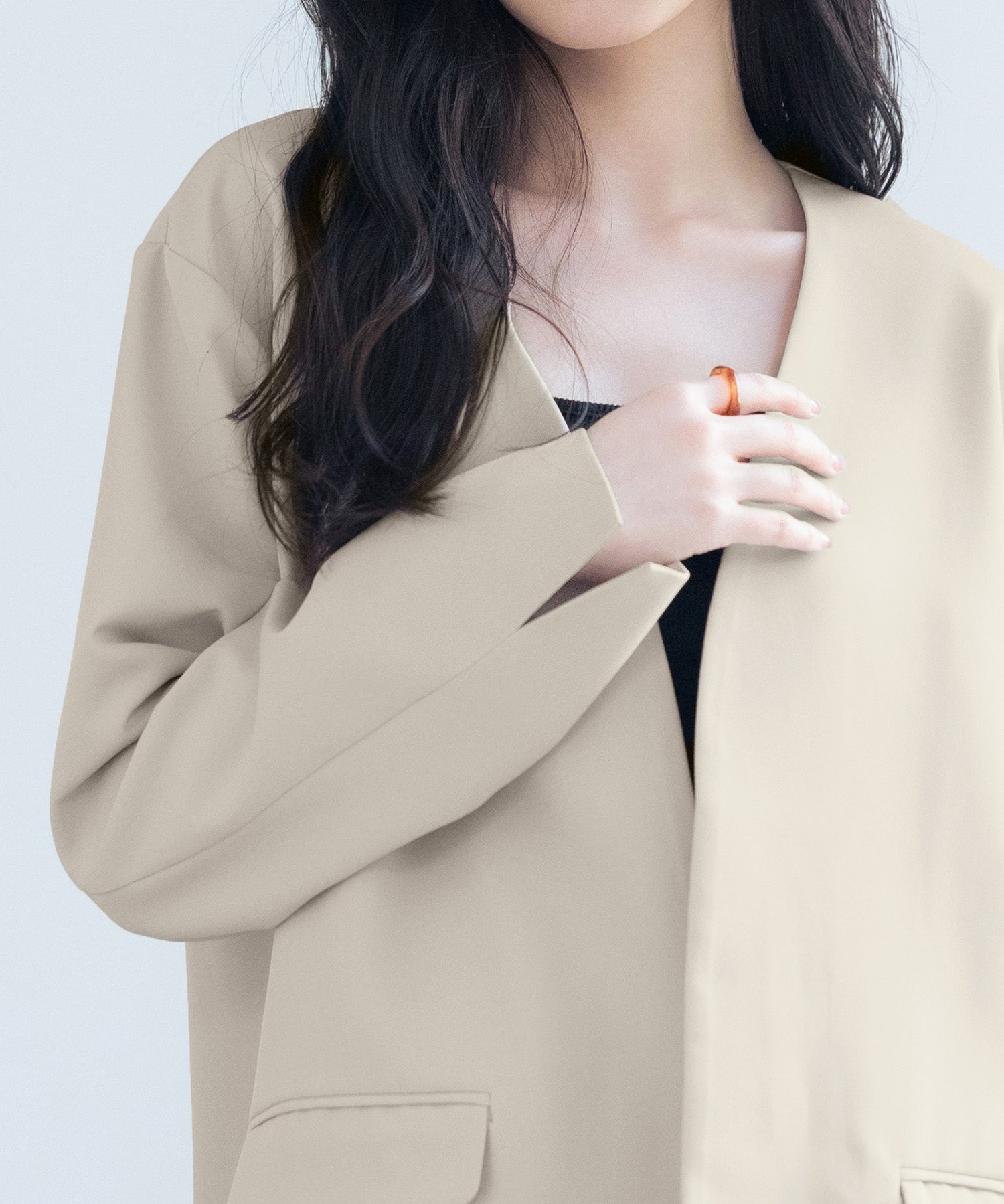 ドロップショルダーVネックジャケットsdp0184 ベージュ