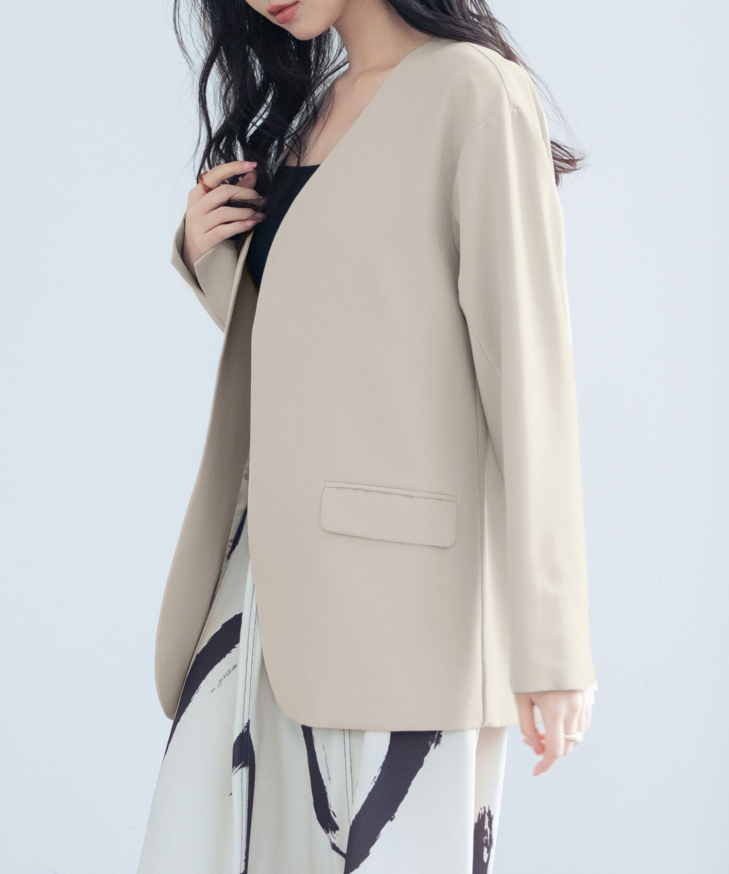 ドロップショルダーVネックジャケットsdp0184 ベージュ