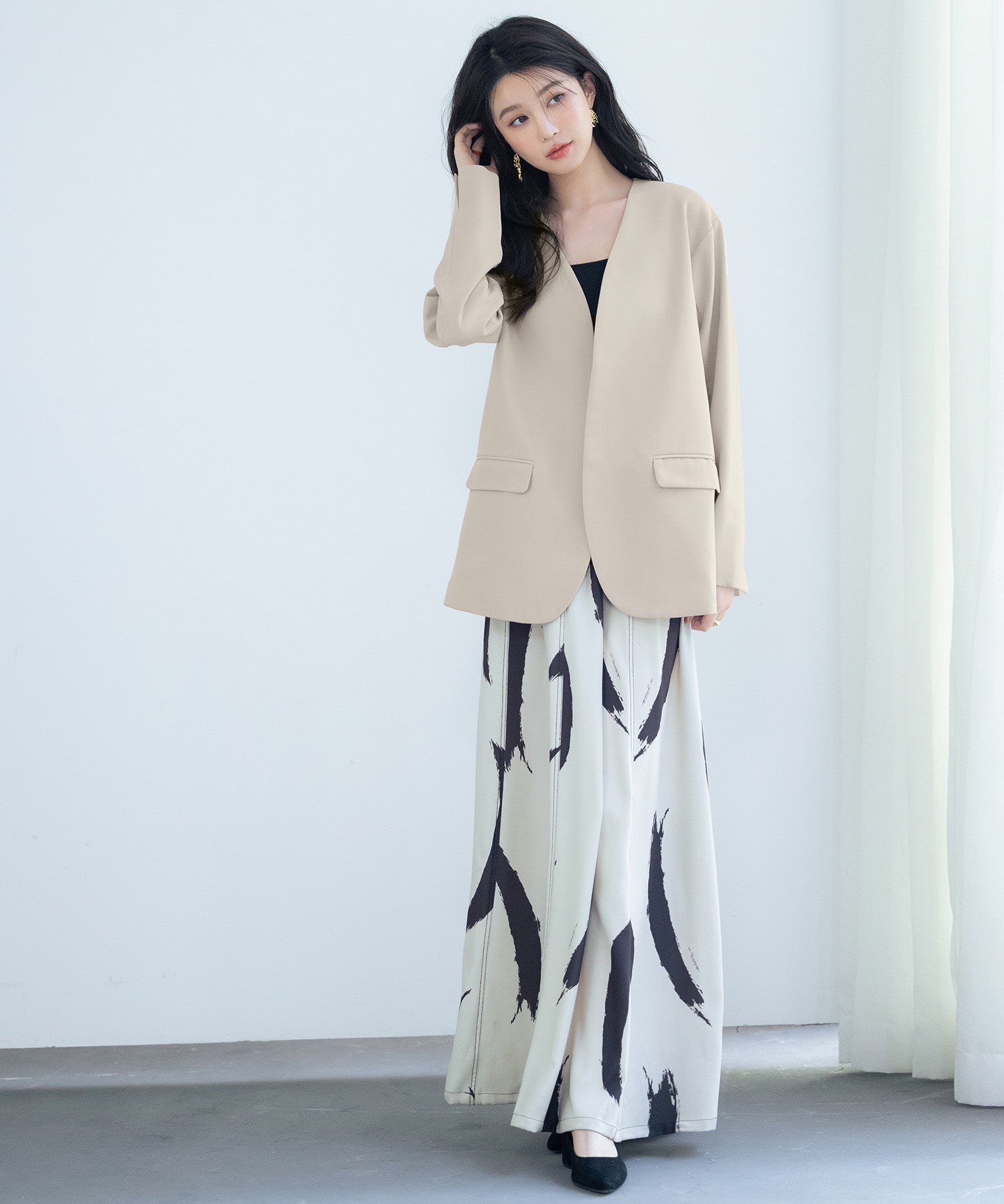 ドロップショルダーVネックジャケットsdp0184 ベージュ