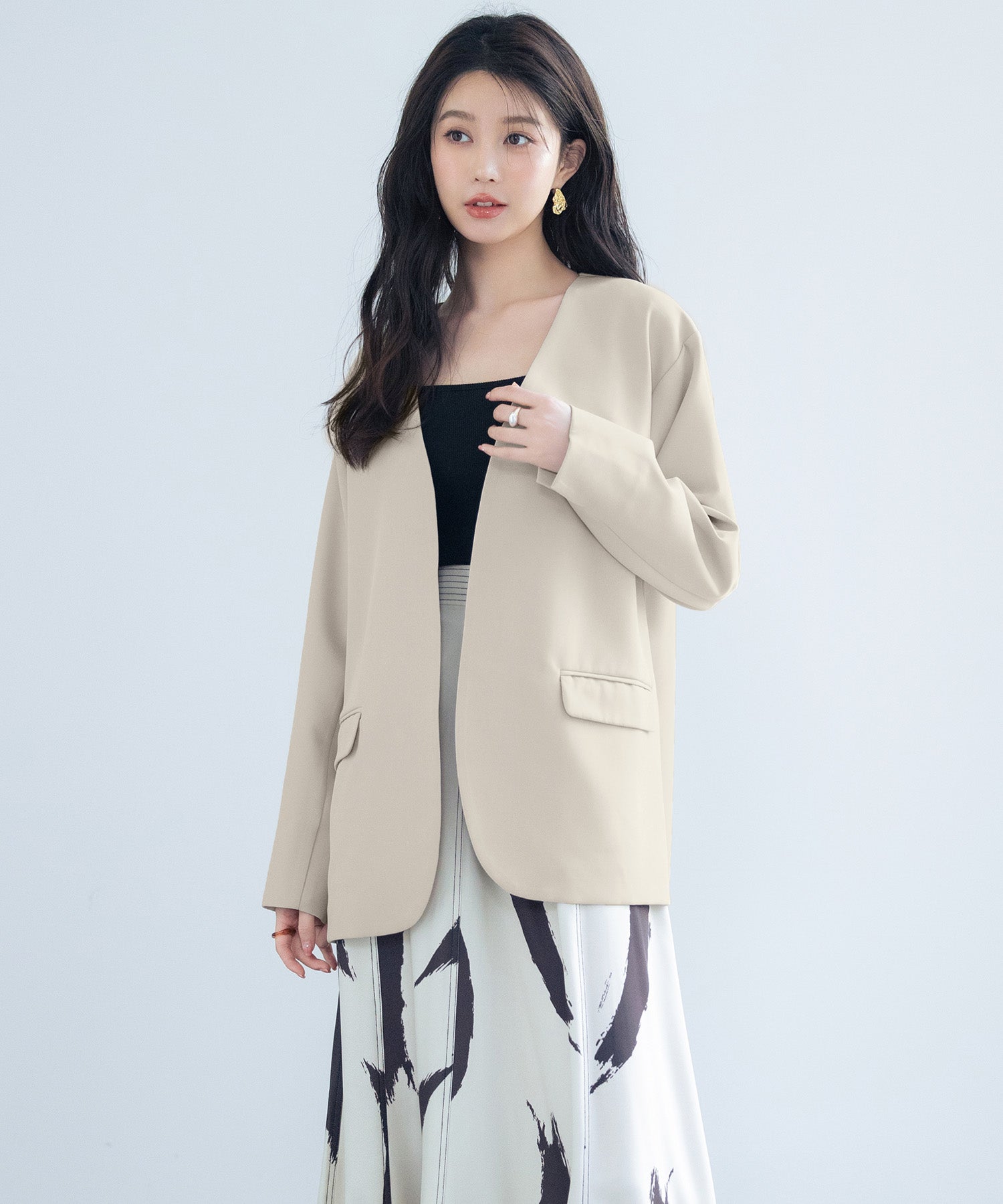 ドロップショルダーVネックジャケットsdp0184 ベージュ