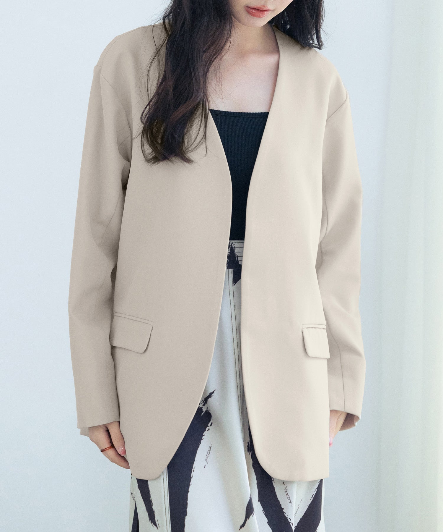 ドロップショルダーVネックジャケットsdp0184 ベージュ