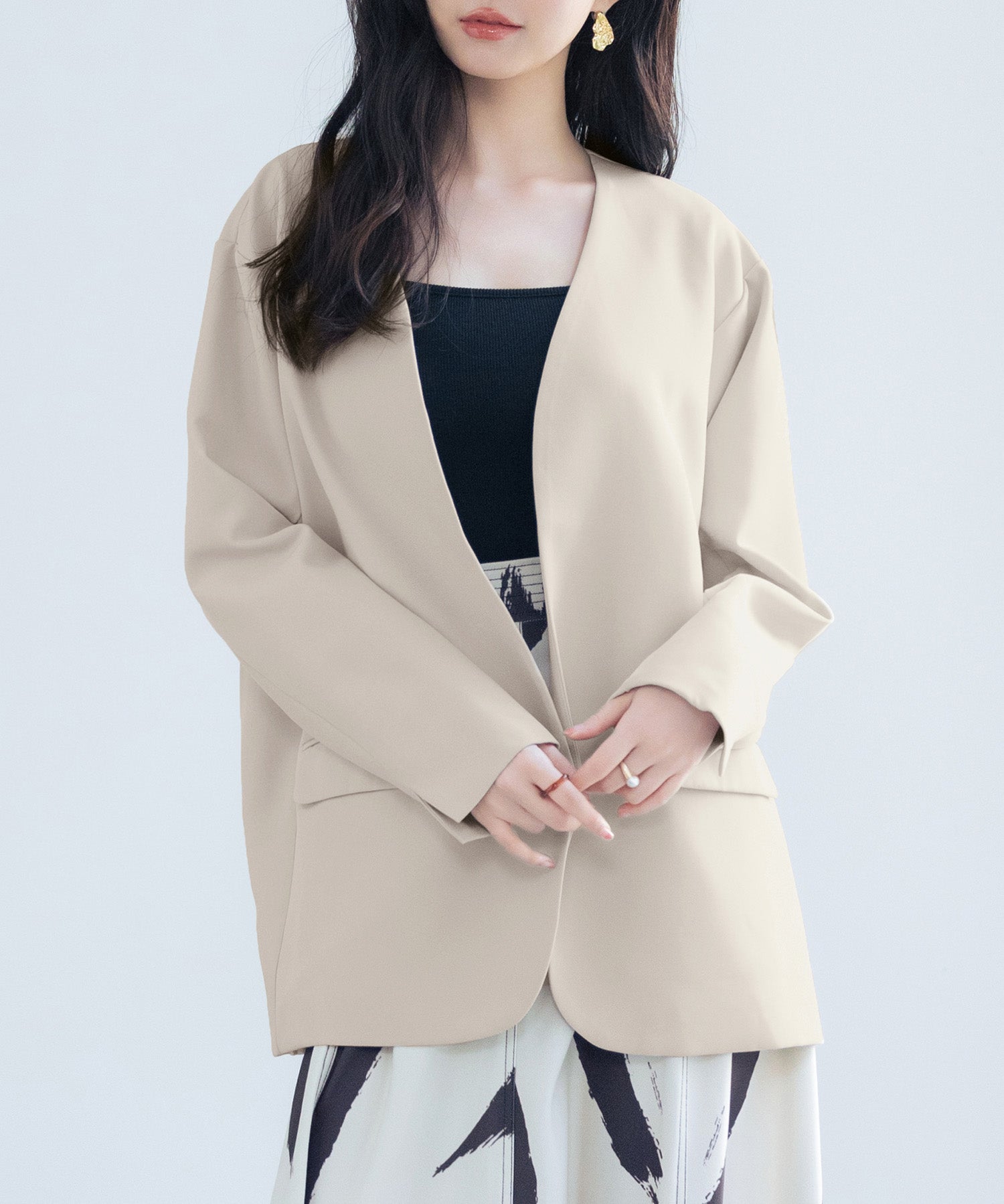 ドロップショルダーVネックジャケットsdp0184 ベージュ