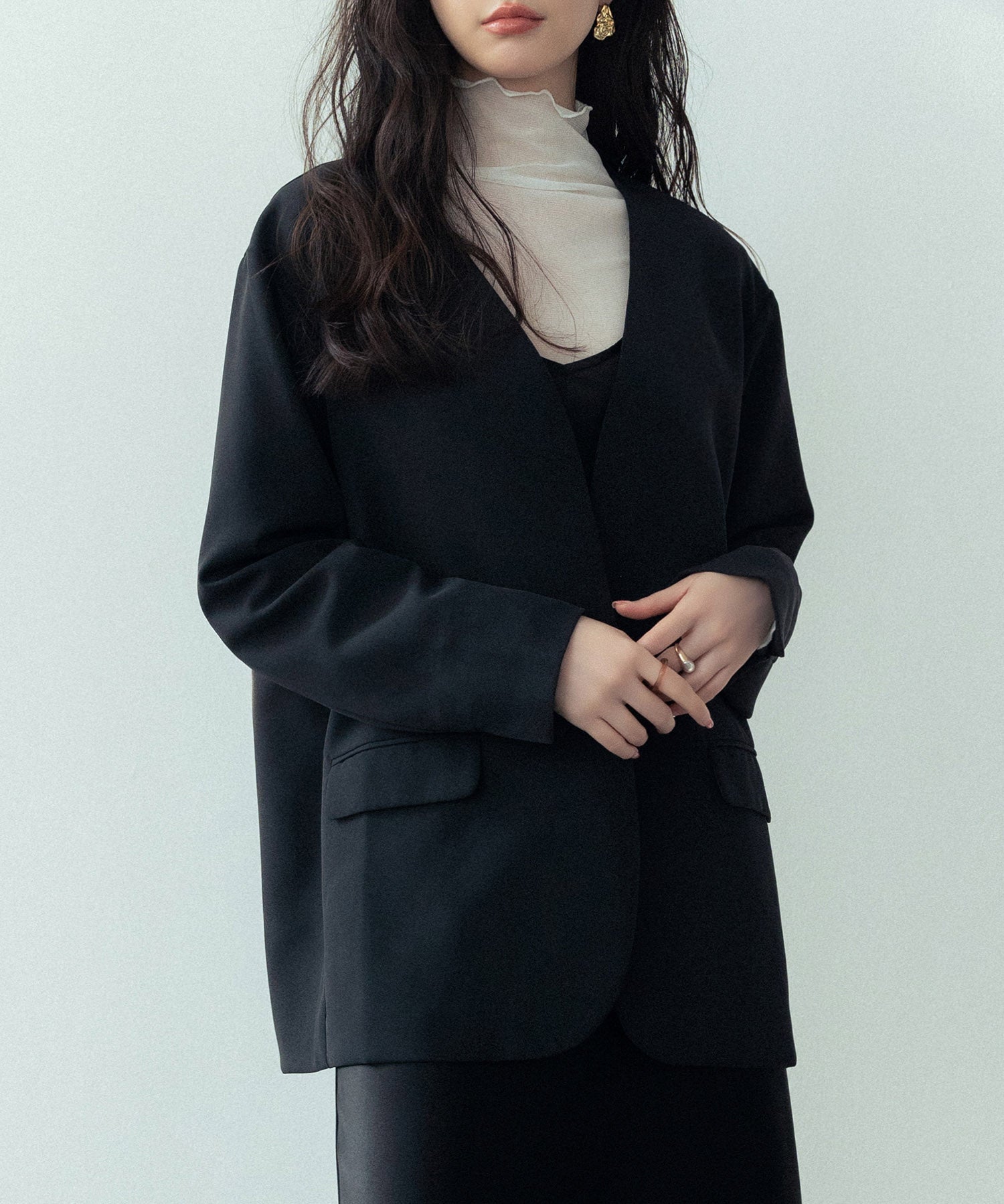 ドロップショルダーVネックジャケットsdp0184 ブラック