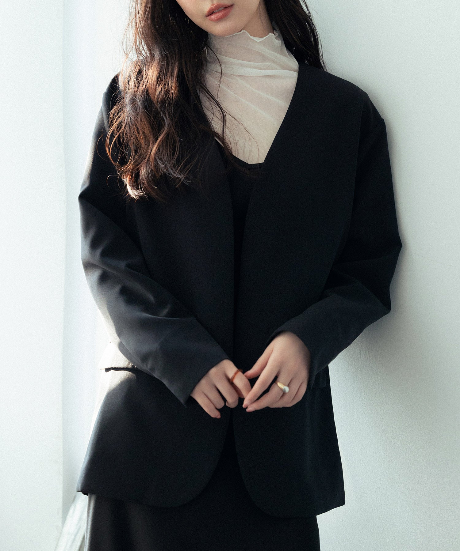 ドロップショルダーVネックジャケットsdp0184 ブラック