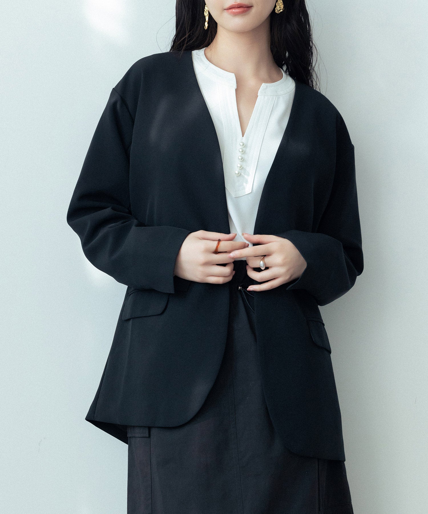 ドロップショルダーVネックジャケットsdp0184 ブラック