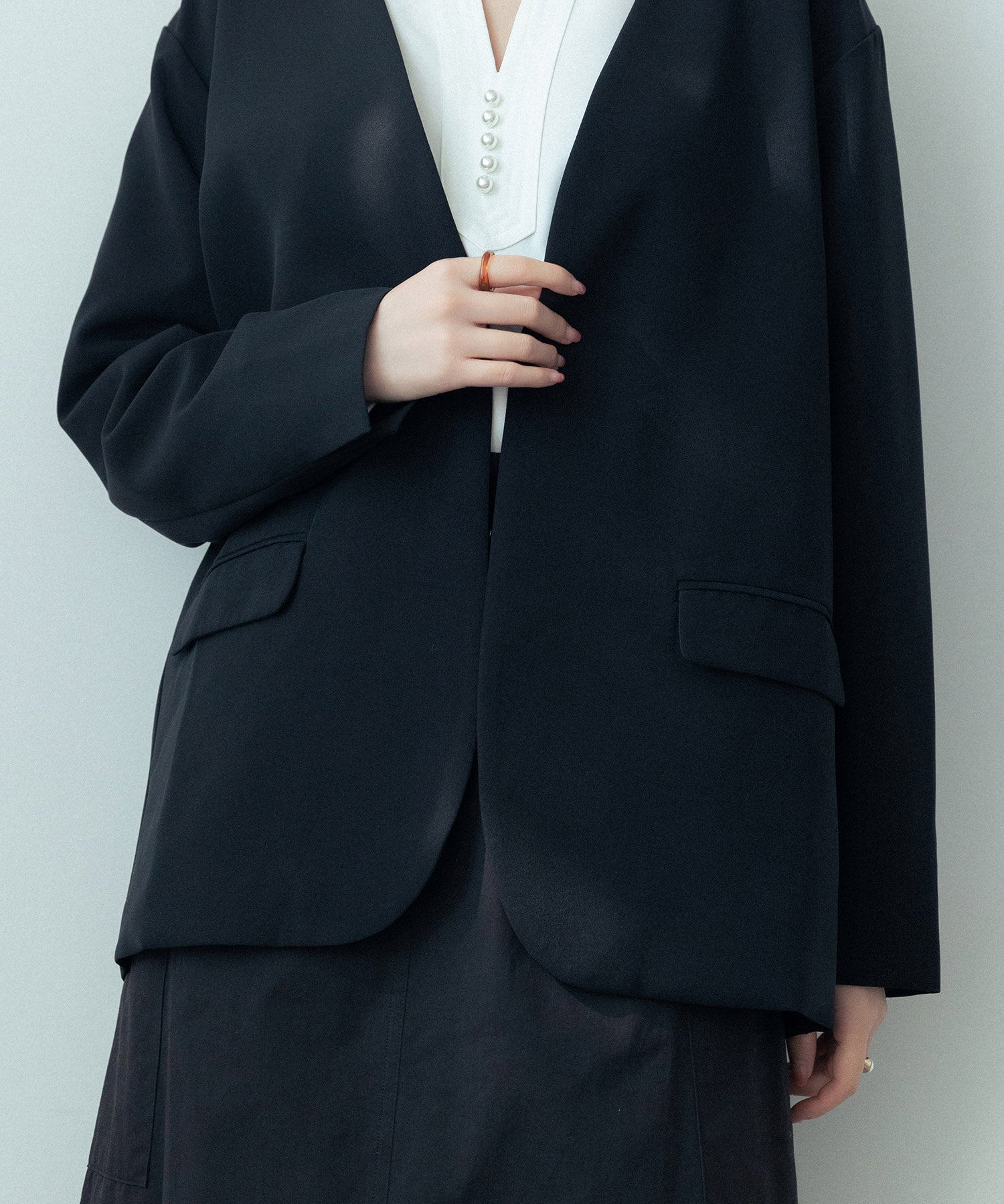 ドロップショルダーVネックジャケットsdp0184 ブラック