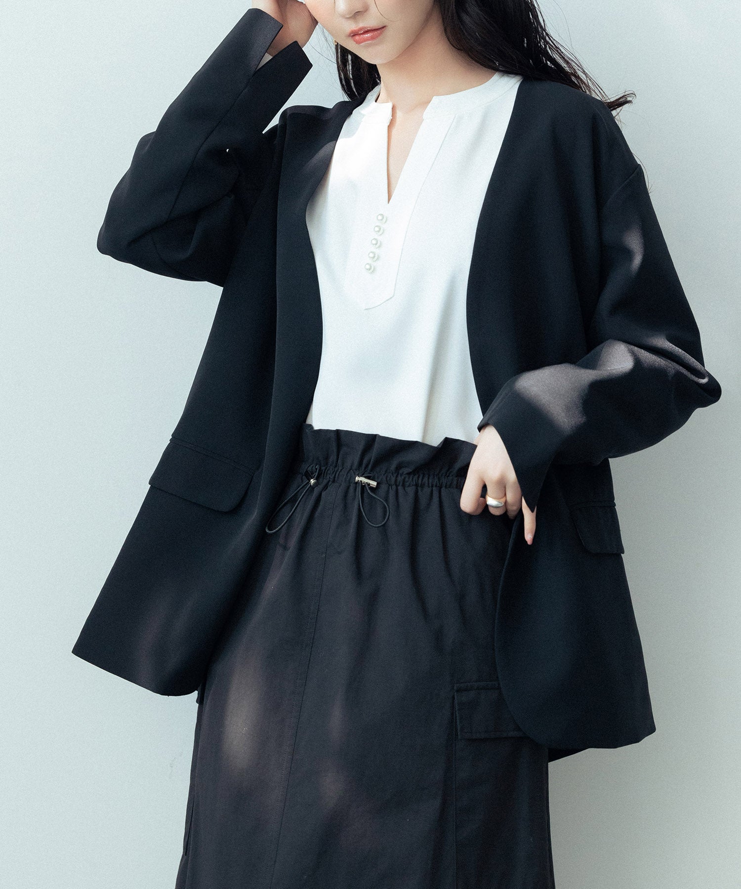 ドロップショルダーVネックジャケットsdp0184 ブラック