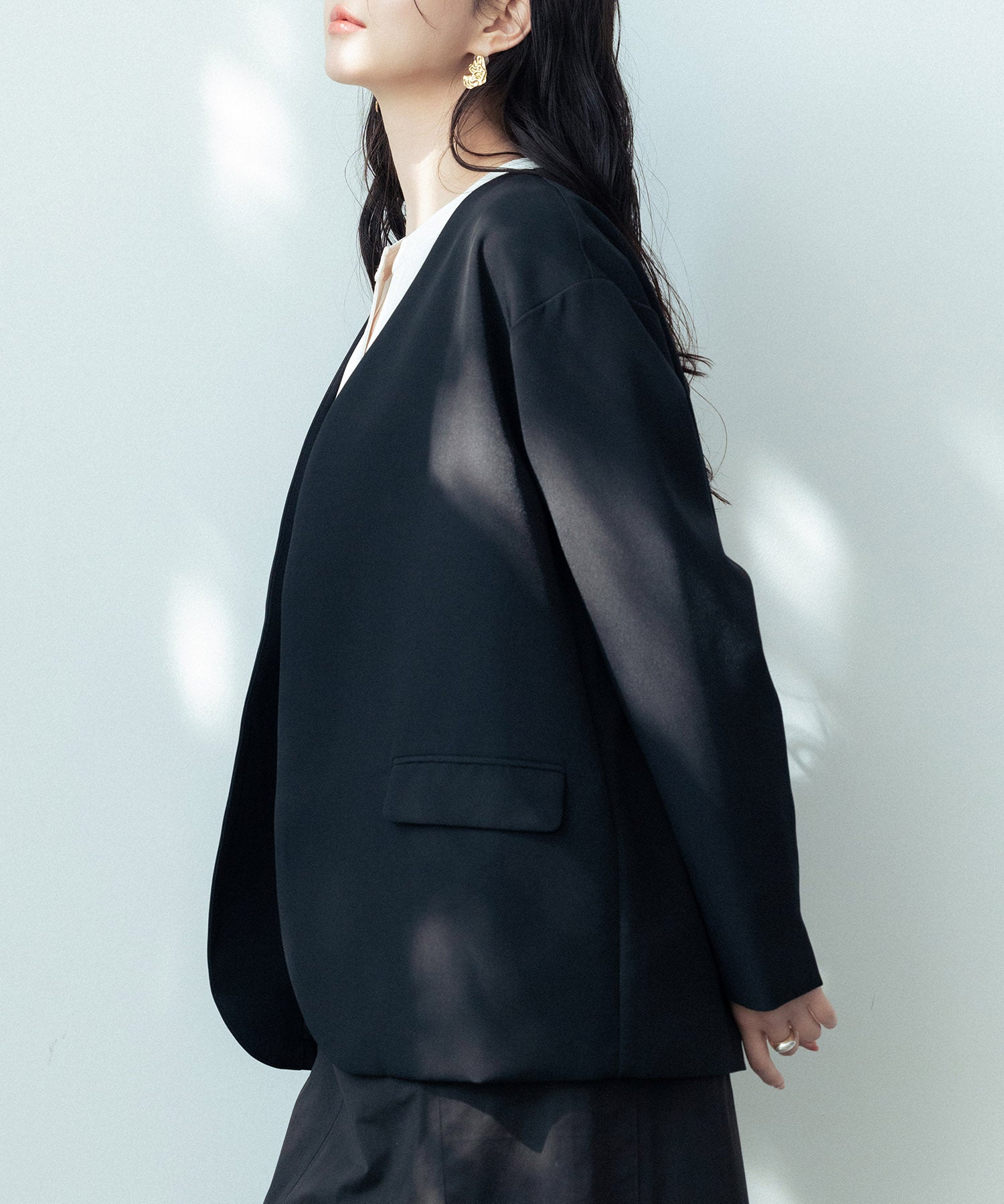 ドロップショルダーVネックジャケットsdp0184 ブラック