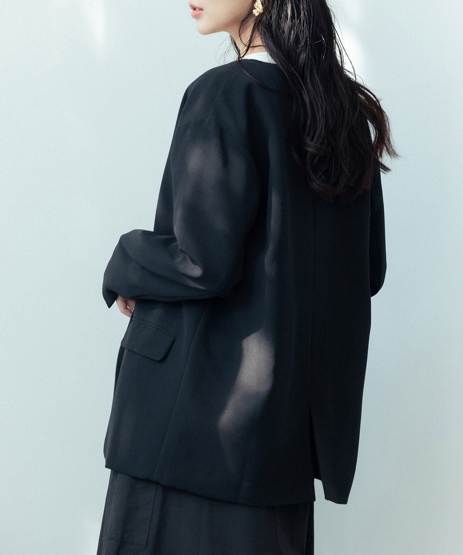 ドロップショルダーVネックジャケットsdp0184 ブラック
