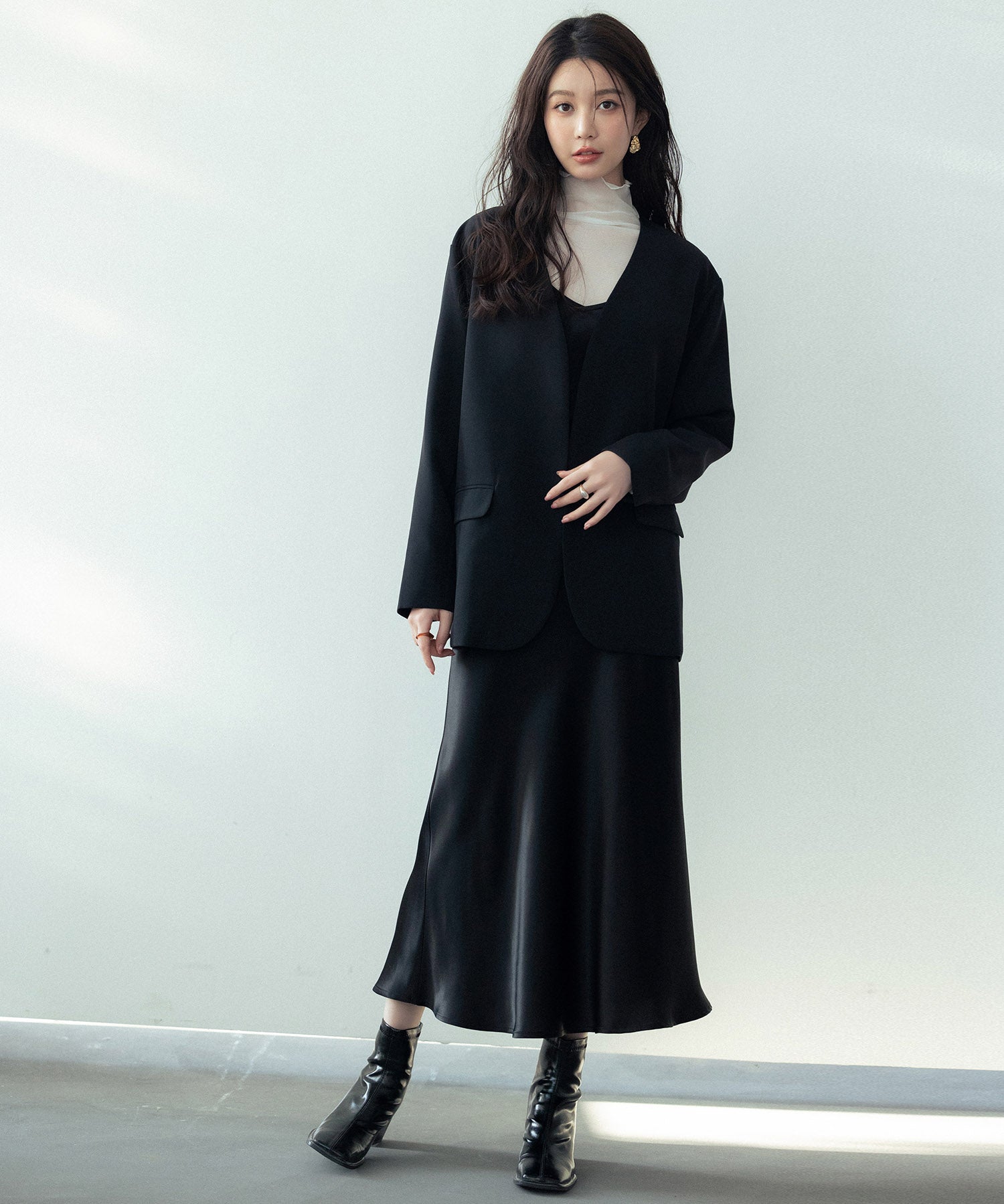 ドロップショルダーVネックジャケットsdp0184 ブラック