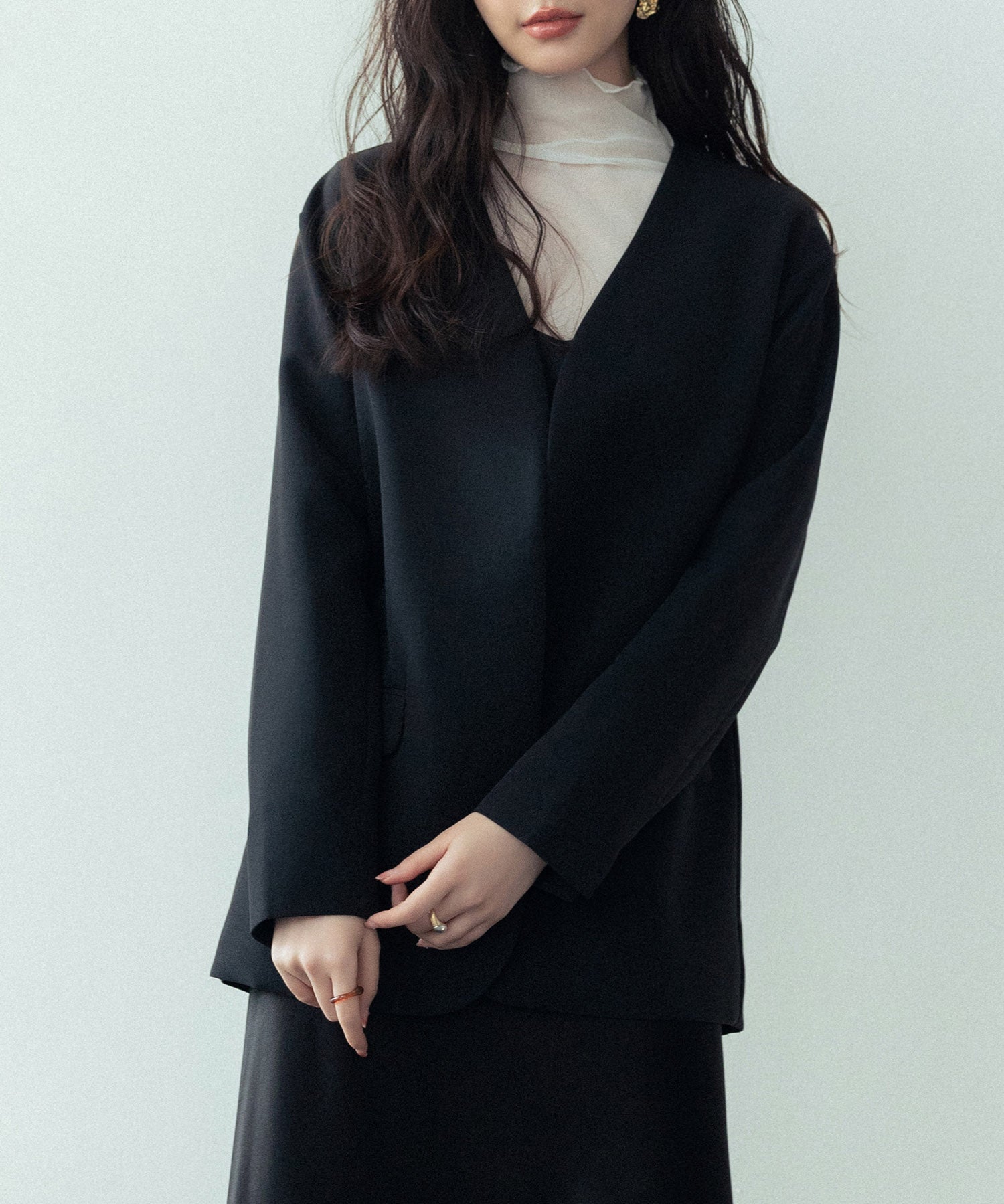 ドロップショルダーVネックジャケットsdp0184 ブラック