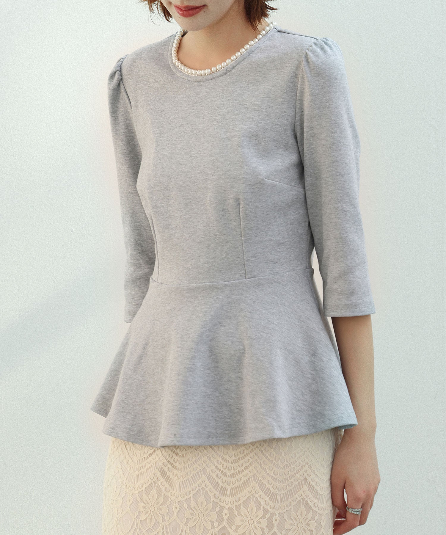ペプラムデザインパール衿カットソーsdp0186-103-18