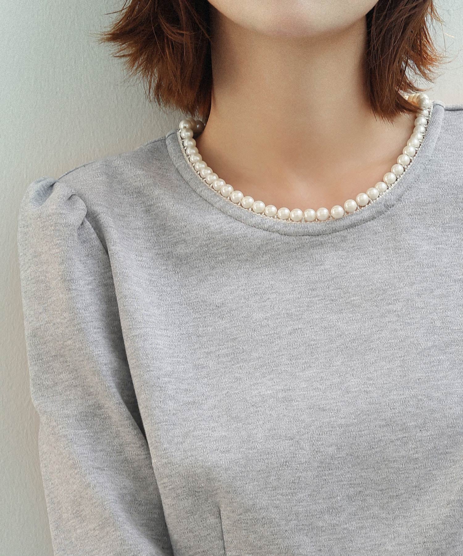 ペプラムデザインパール衿カットソーsdp0186 グレー