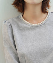 ペプラムデザインパール衿カットソーsdp0186 グレー