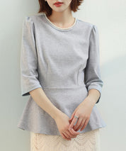 ペプラムデザインパール衿カットソーsdp0186 グレー