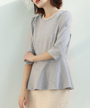 ペプラムデザインパール衿カットソーsdp0186 グレー