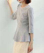 ペプラムデザインパール衿カットソーsdp0186 グレー