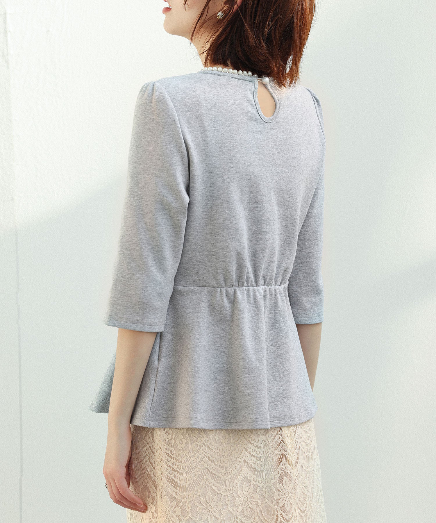 ペプラムデザインパール衿カットソーsdp0186 グレー