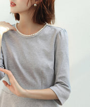 ペプラムデザインパール衿カットソーsdp0186 グレー