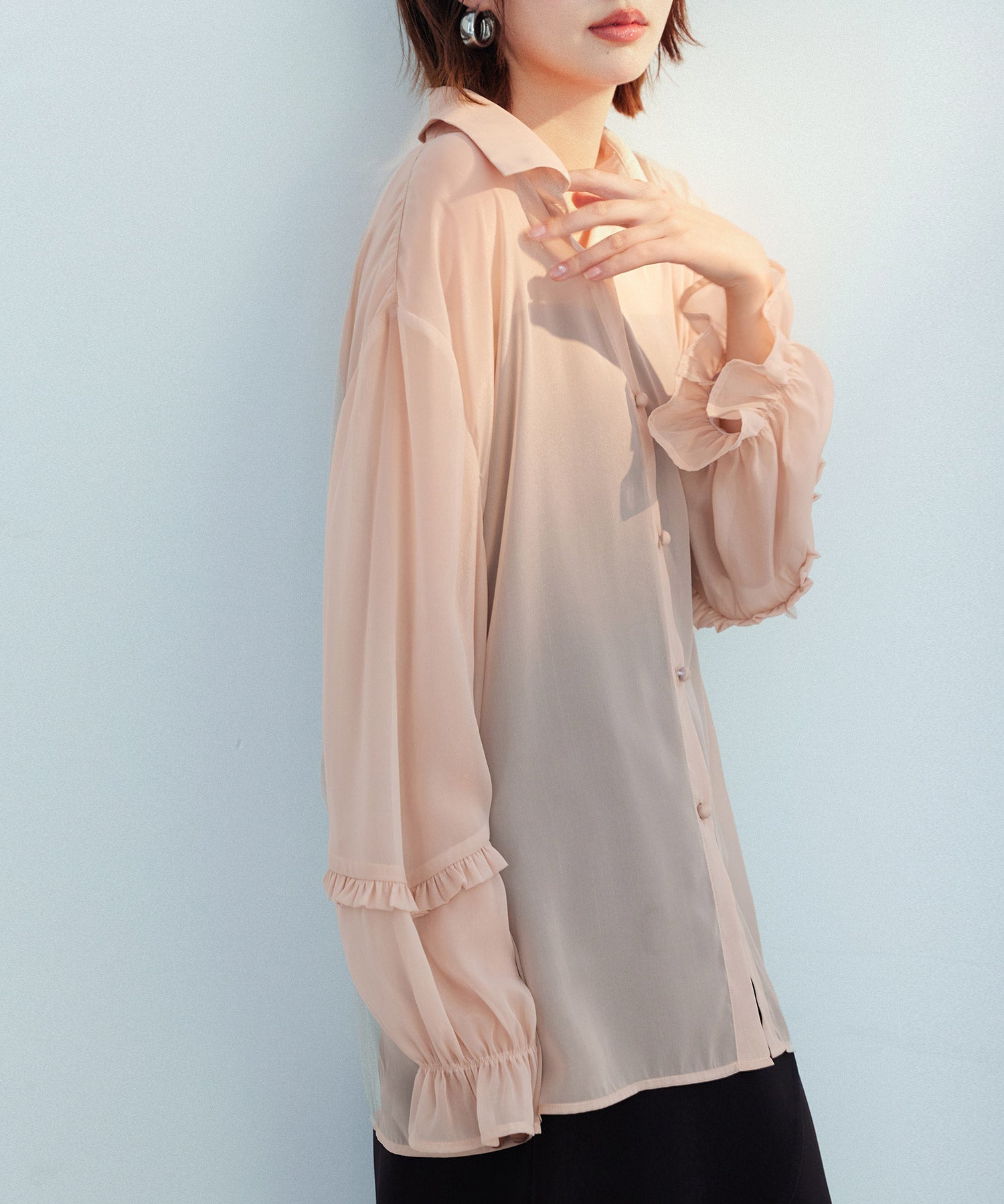 ふんわりスリーブシアーシャツトップスsdp0187 ベージュ