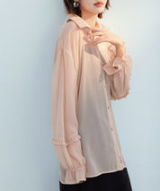 ふんわりスリーブシアーシャツトップスsdp0187 ベージュ