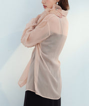 ふんわりスリーブシアーシャツトップスsdp0187 ベージュ
