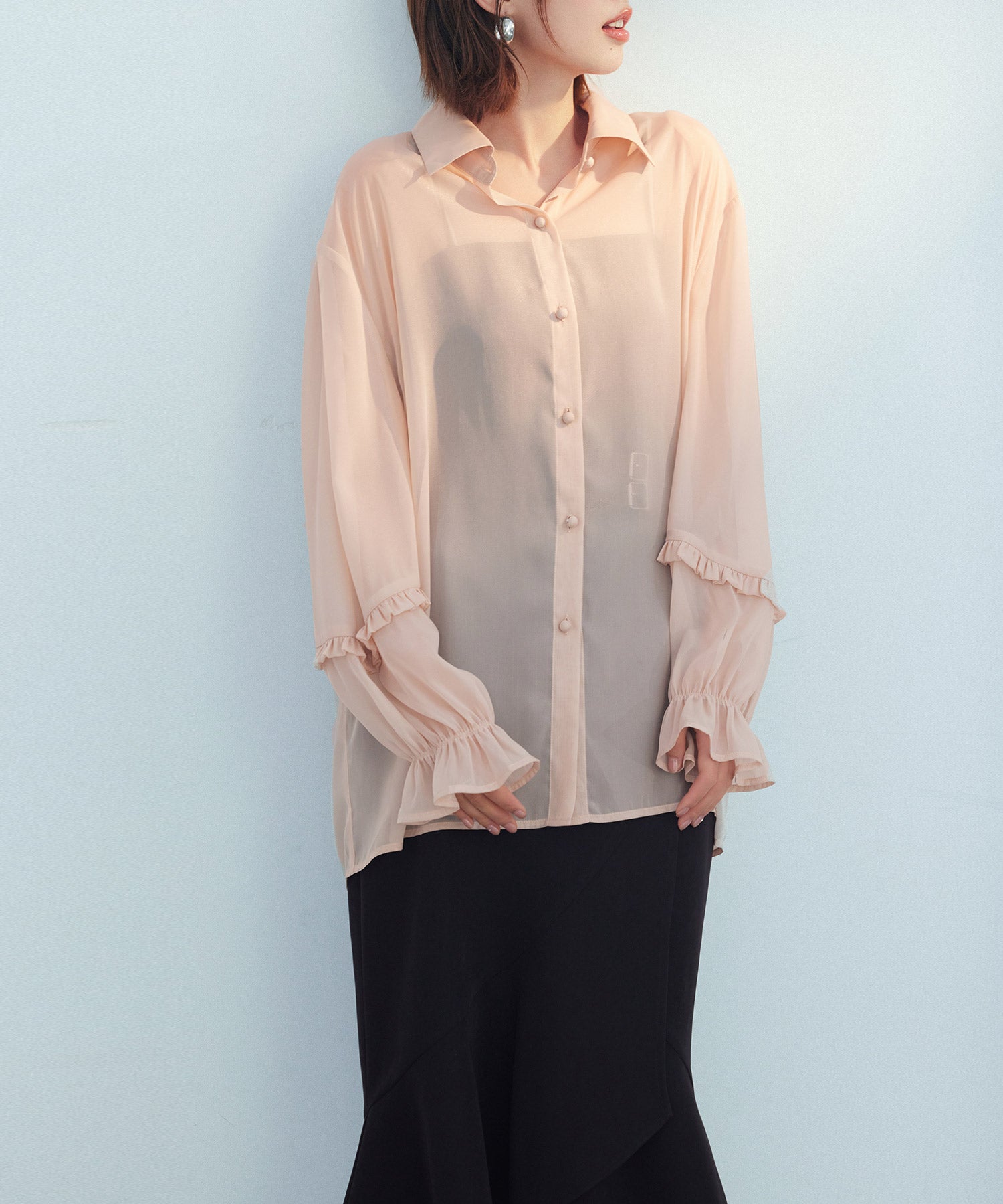 ふんわりスリーブシアーシャツトップスsdp0187 ベージュ