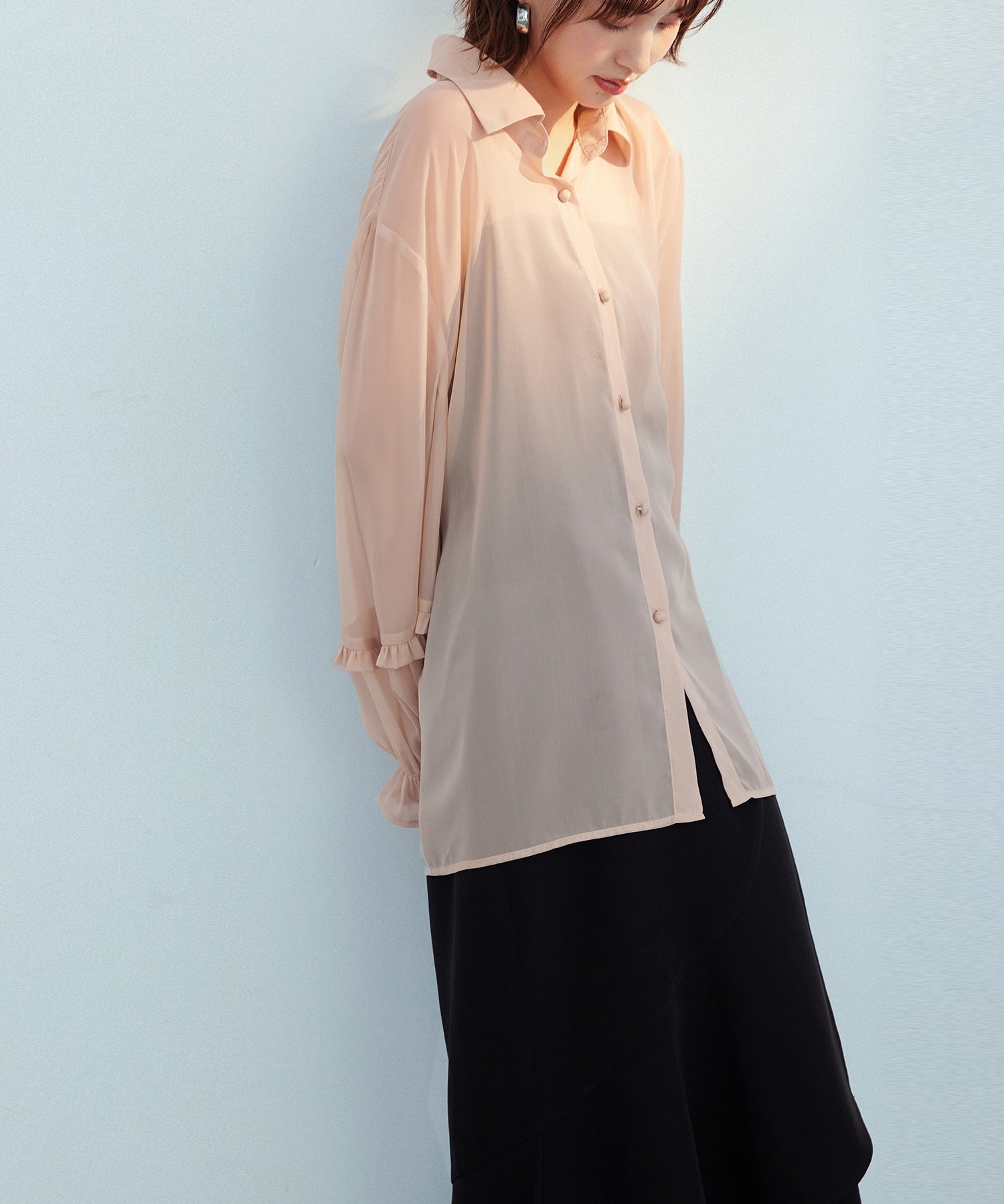 ふんわりスリーブシアーシャツトップスsdp0187 ベージュ