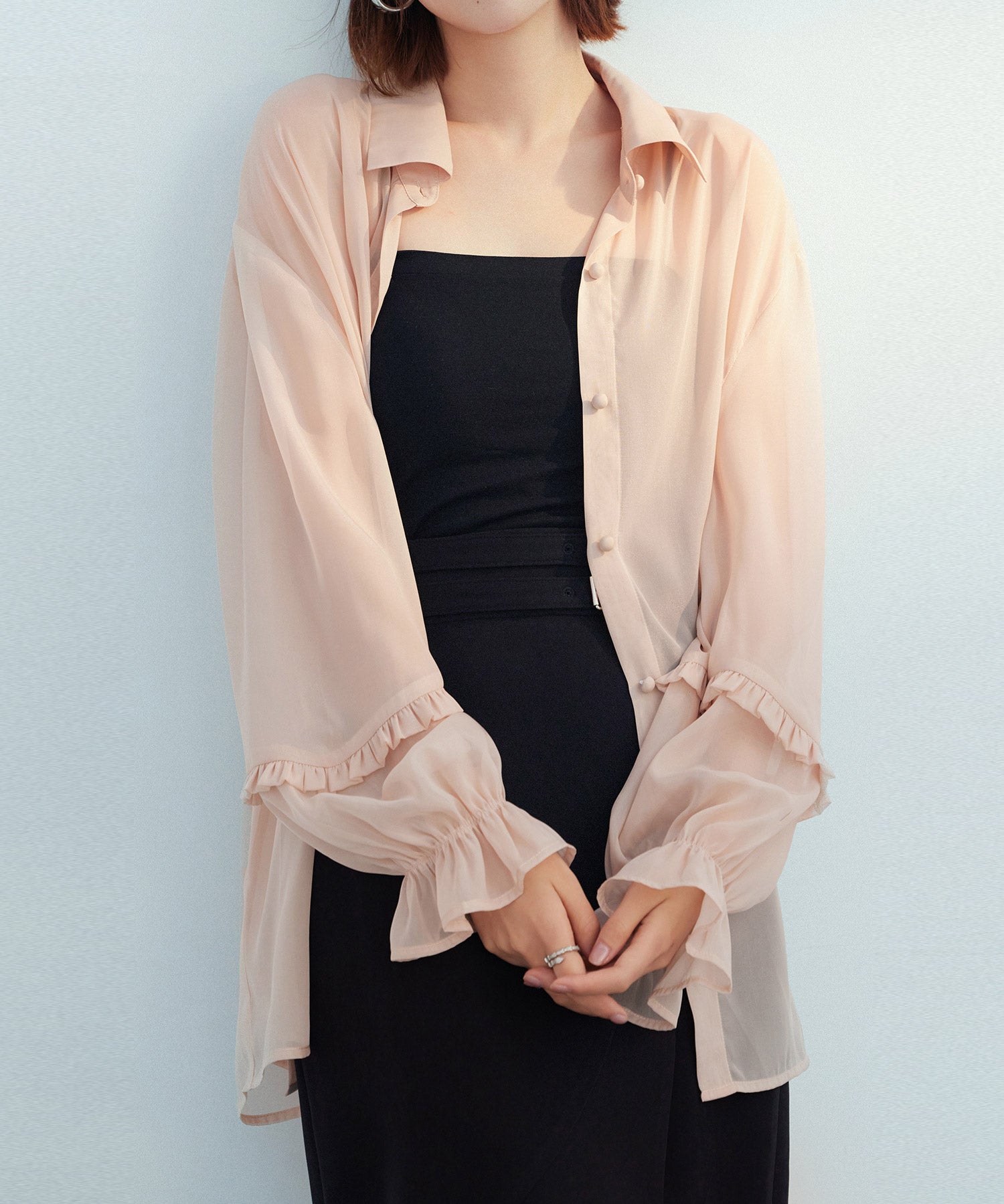 ふんわりスリーブシアーシャツトップスsdp0187 ベージュ