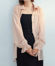 ふんわりスリーブシアーシャツトップスsdp0187 ベージュ