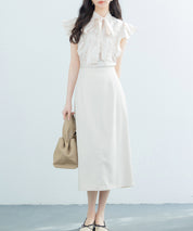 ハイウエスト仕様ミモレ丈スカートsdp0193 ベージュ