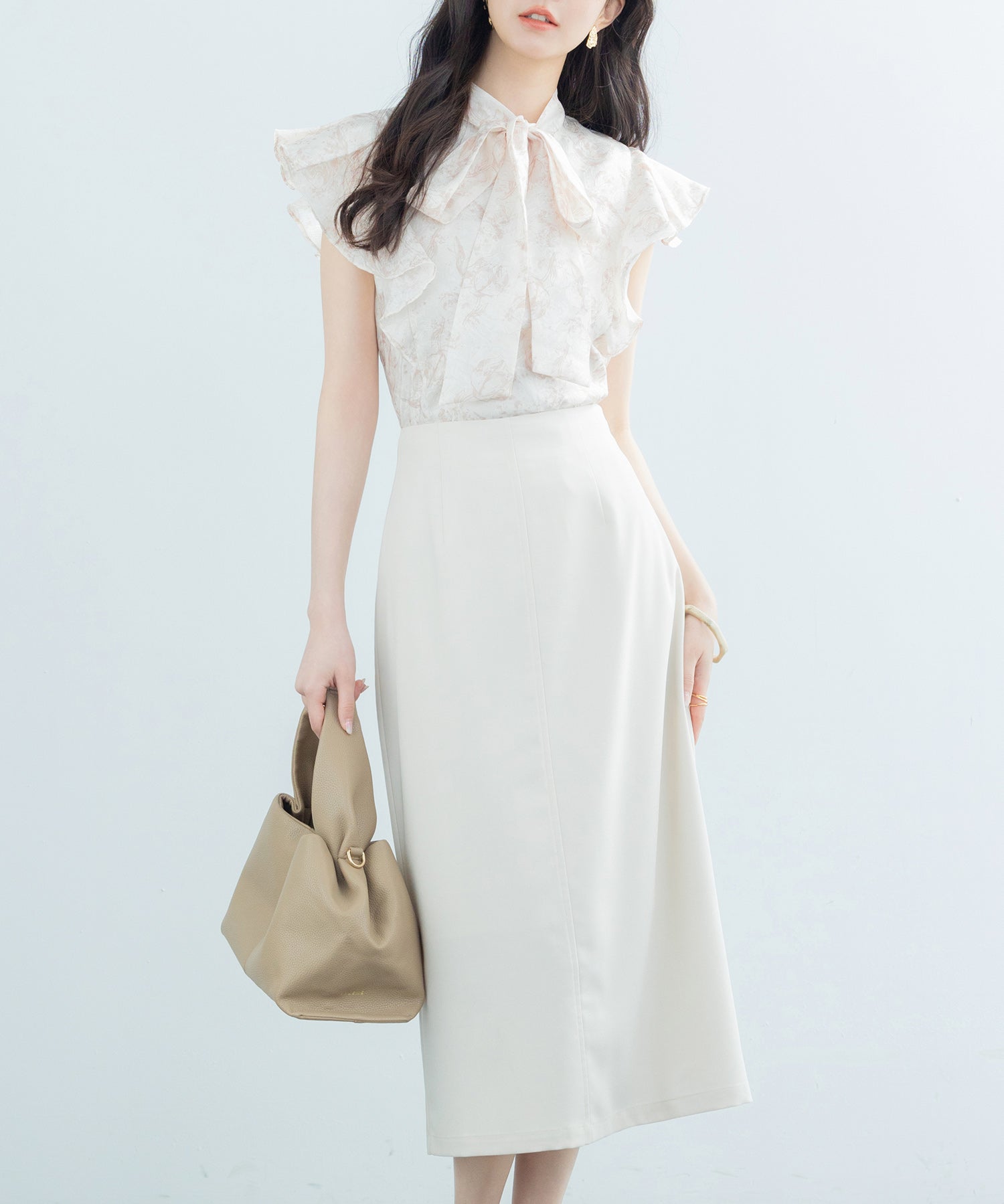 ハイウエスト仕様ミモレ丈スカートsdp0193 ベージュ