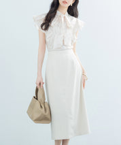 ハイウエスト仕様ミモレ丈スカートsdp0193 ベージュ