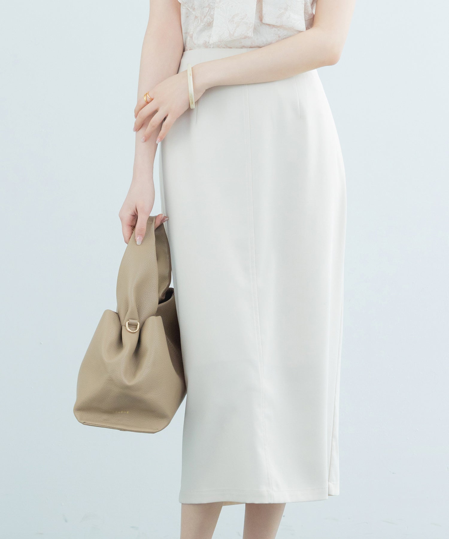 ハイウエスト仕様ミモレ丈スカートsdp0193 ベージュ