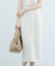 ハイウエスト仕様ミモレ丈スカートsdp0193 ベージュ