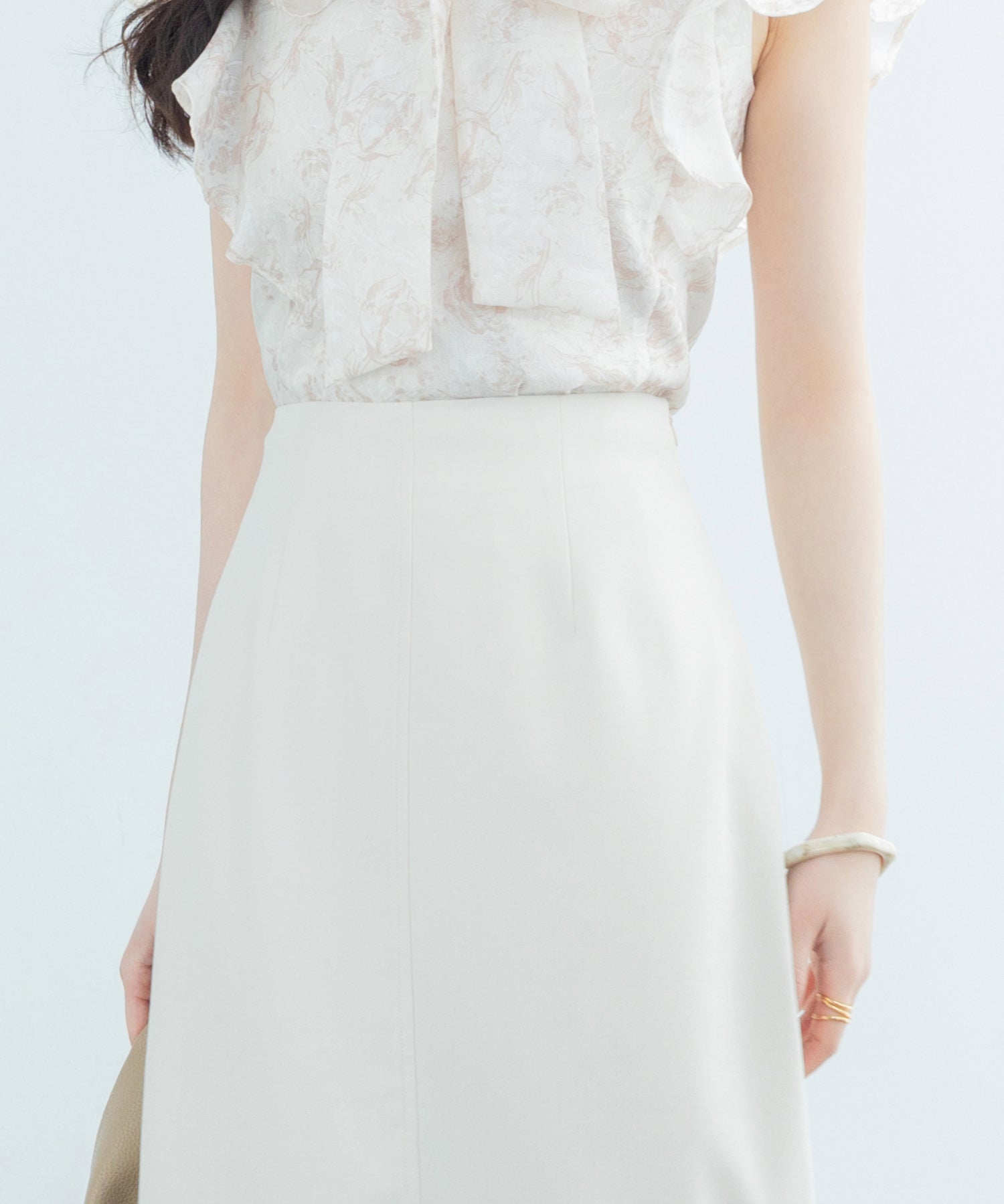 ハイウエスト仕様ミモレ丈スカートsdp0193 ベージュ