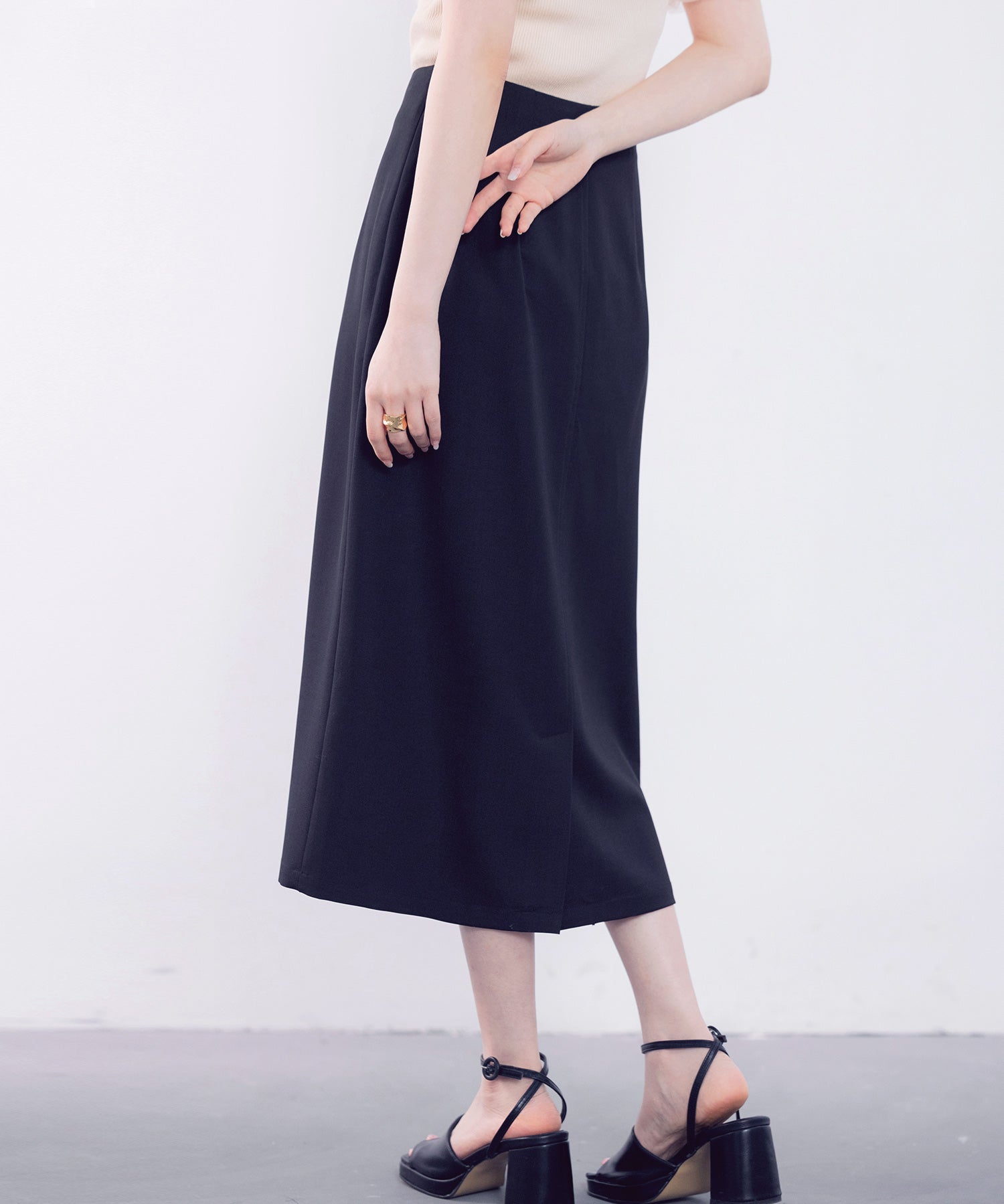 ハイウエスト仕様ミモレ丈スカートsdp0193 ネイビー