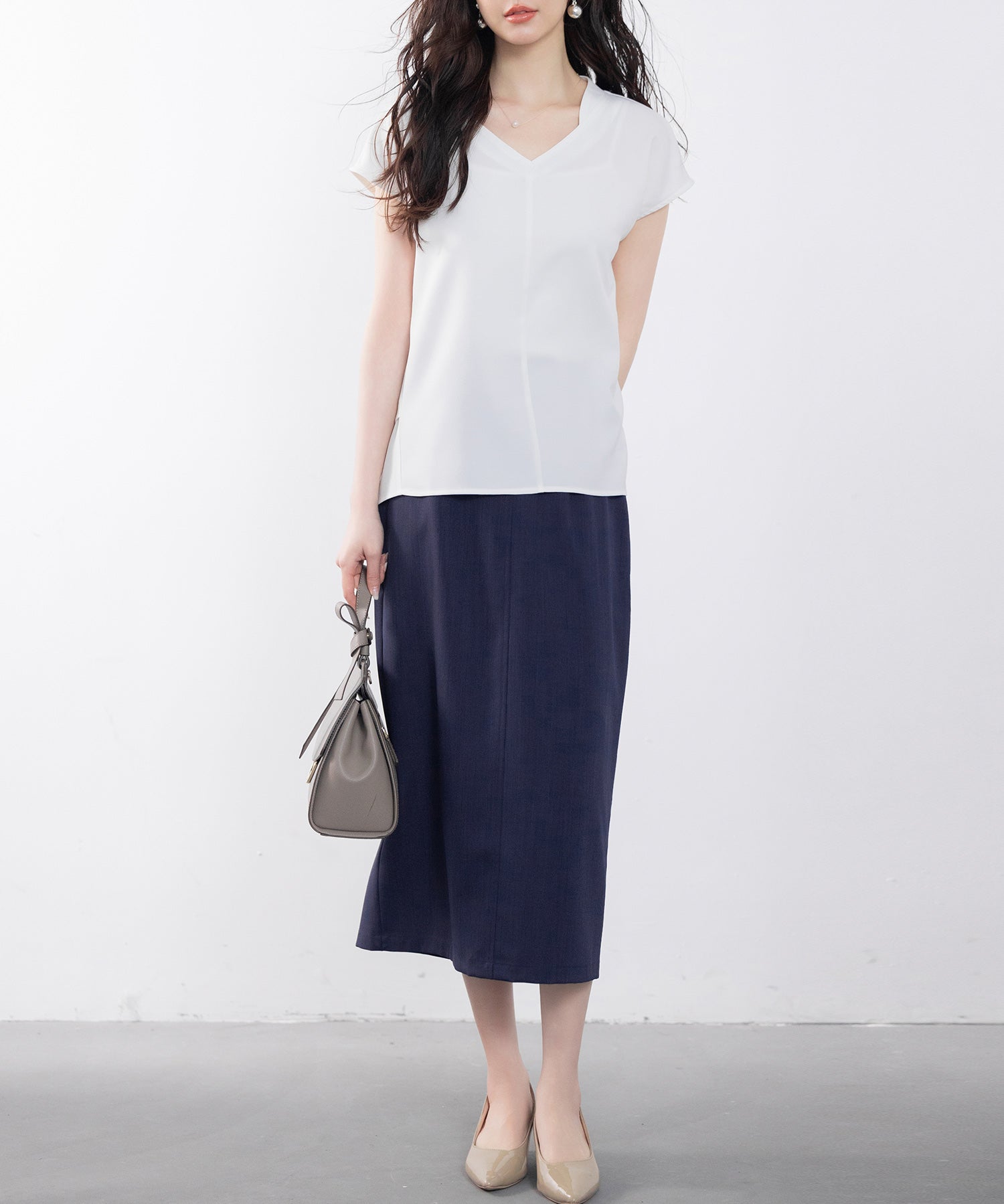 ハイウエスト仕様ミモレ丈スカートsdp0193 ネイビー