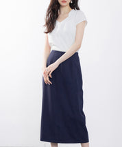 ハイウエスト仕様ミモレ丈スカートsdp0193 ネイビー