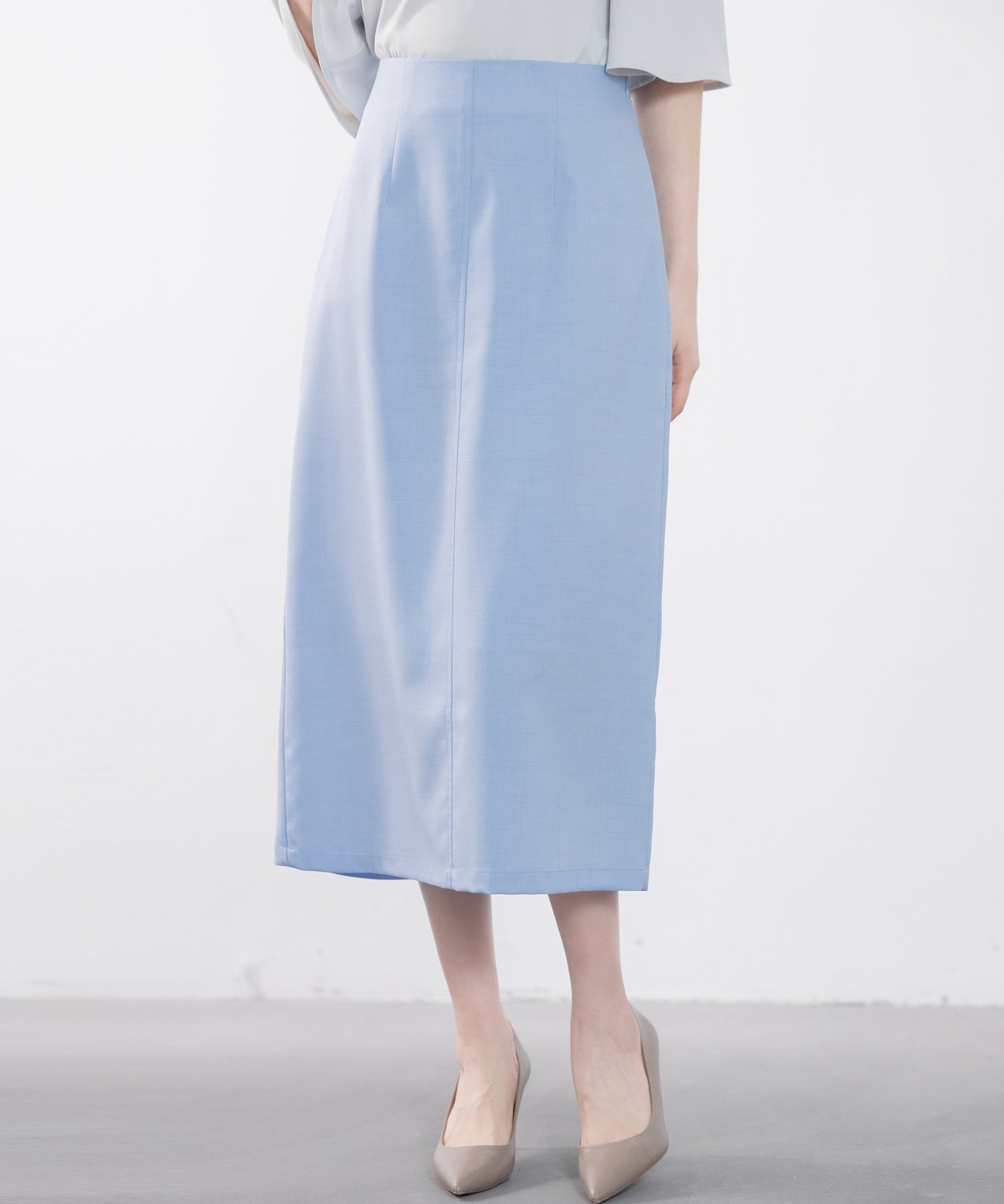 ハイウエスト仕様ミモレ丈スカートsdp0193 ブルー
