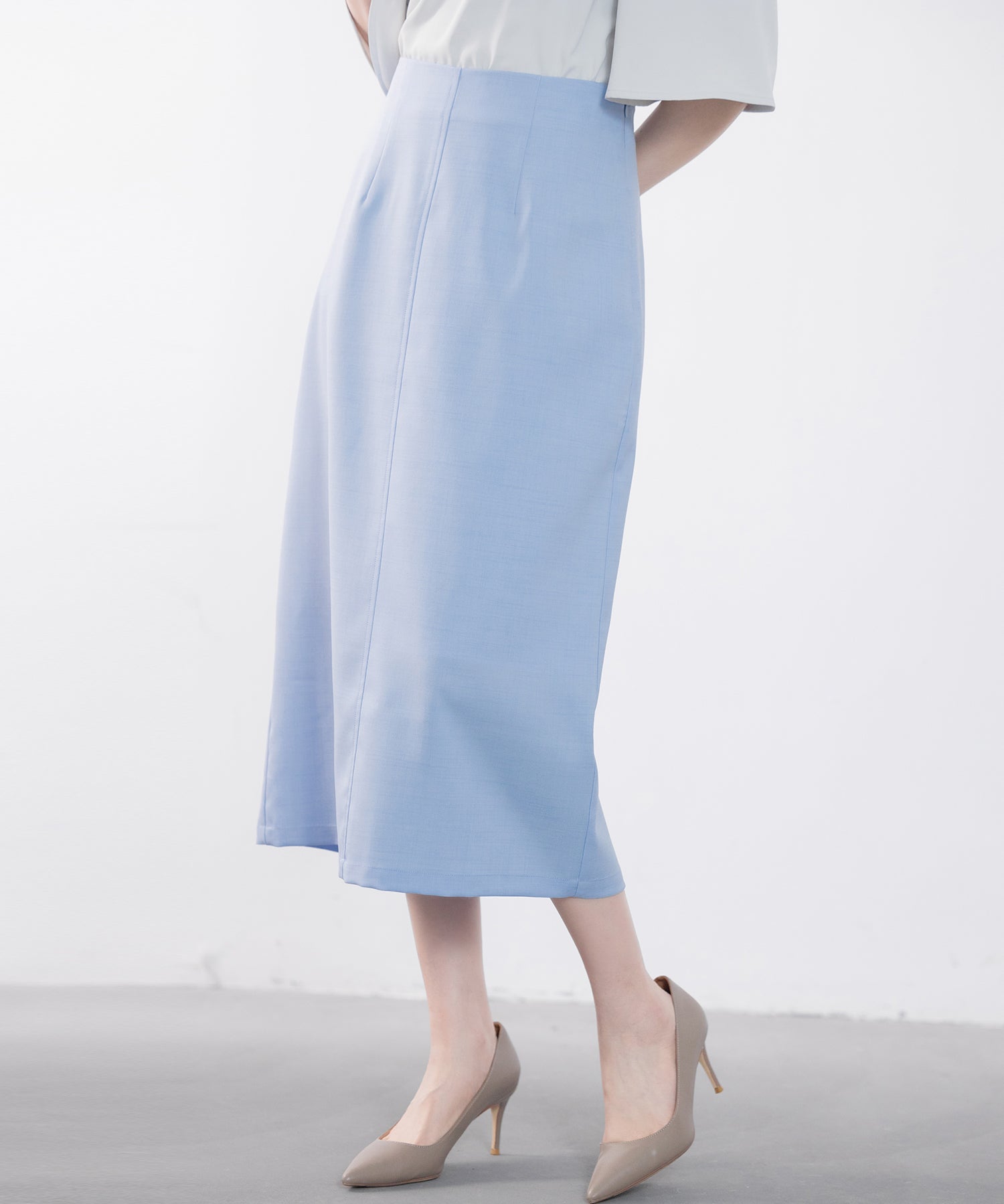 ハイウエスト仕様ミモレ丈スカートsdp0193 ブルー